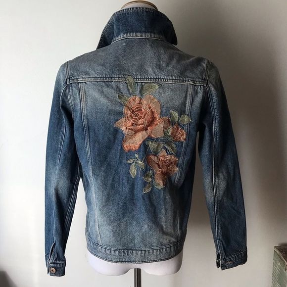 Mavi Katy bronze rose embroidered denim jacket, XS - Picture 4 of 10